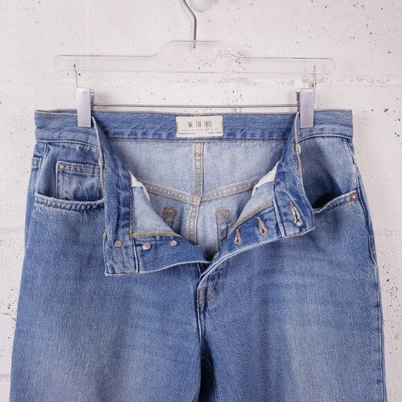 Free People Maggie Mid Rise Straight Jeans Distressed Raw Hem Womens Size 29 - Picture 6 of 9